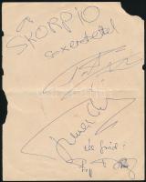 Skorpió együttes tagjainak aláírása papírlapon