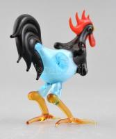 Üveg kakas, anyagában színezett, festett, hibátlan, 7x6 cm