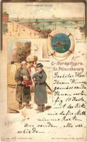 1898 (Vorläufer) Saint Petersburg, St. Petersbourg; Pont Nicolas / bridge, folklore. Otto Kirchner No. 5. Art Nouveau, litho  (EK)