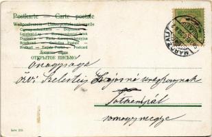 1903 Lady art postcard, romantic couple on a train (EK)