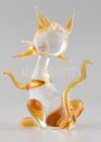 Üveg cica, anyagában színezett, festett, apró kopásnyomokkal, 9x8,5 cm