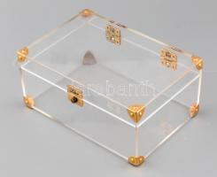 Zino plexi doboz fém zsanérokkal és veretekkel, kopásnyomokkal, 25x17x11 cm