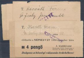 1930-1931 Azonos névre szóló 5 db Népszava előfizetést igazoló szelvény, címváltozással