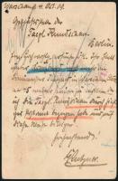 1909 Varsóból Németországba, berlini újságnak orosz levelezőlapon küldött újságírói tudósítás fontos kelet-európai eseményekről