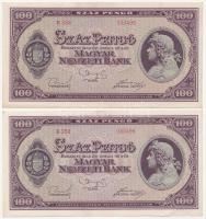 1945. 100P (2x) sorszámkövetők E 258 033495 - E 258 033496 T:II-,III szép papír! Adamo P18