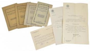 1939-1958 Magyar Nemzeti Bank fejléces levélpapírjára írt levelek + kiadványok (szolgálati rendtartás, nyugdíjszabályzat, illetményszabályzat)