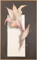 Orosz Anita 99 jelzéssel: Liliom. Akvarell, ceruza, papír. Üvegezett fa keretben, 39x24 cm