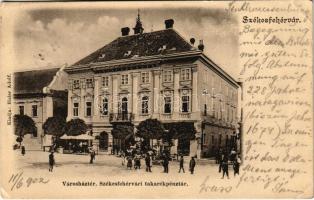 1902 Székesfehérvár, Városház tér, Takarékpénztár, üzletek. Eisler Adolf kiadása (EK)