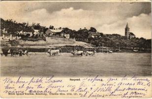 1907 Balatonszepezd, Szepezd; Balaton-parti részlet, nyaraló, villa, templom, gulya. Mérei Ignác kiadása 196. sz. (ázott sarkak / wet corners)