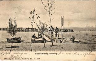 1902 Balatonberény, Balaton-Berény fürdőtelep, csónakok, fürdőkabinok. Mérei Ignác kiadása 151. sz. (EK)