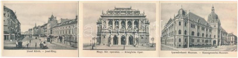 1903 Budapest, Art Nouveau litho keményhátú leporellólap. Alkotmány utca, Országház, József tér, Józ...