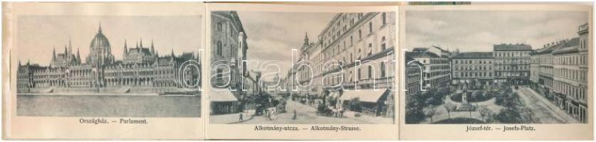 1903 Budapest, Art Nouveau litho keményhátú leporellólap. Alkotmány utca, Országház, József tér, Józ...