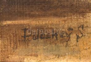 Pölöskey Sándor (1894-?): Derengő fények. Olaj, vászon, jelzett. Sérült. Sérült fa keretben. 40,5x50...