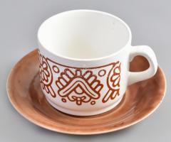 Gránit retró kávéscsésze csészealjjal, kis kopásnyomokkal, d: 7,5 és 13,5 cm