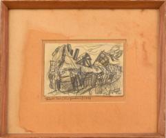 Frank Frigyes (1890-1976): Fekete ház Vas Gereben u (1963) Ceruza, papír, jelzett. Sárülésekkel 12x15 cm