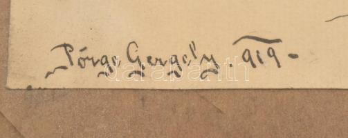 Pörge Gergely (1858-1930): Tanya 1919. Tus, papír. ,  jelzett, fa keretben, 27×33 cm