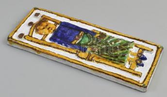 BE jelzéssel retro iparművész mázas kerámia falikép 15x35 cm