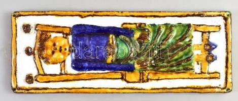 BE jelzéssel retro iparművész mázas kerámia falikép 15x35 cm