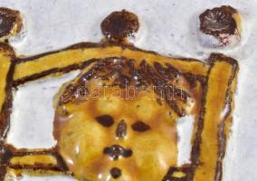 BE jelzéssel retro iparművész mázas kerámia falikép 15x35 cm