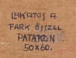 Lakatos Artúr (1880-1968): Park ősszel, patakon, 1967. Olaj, vászon, jelzett. Hátoldalán feliratozot...
