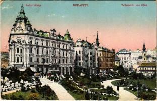 1915 Budapest I. Döbrentei tér, Tabán, villamos, Keller Ignác tabáni bor- és sörcsarnoka + "16. sz. Helyőrségi kórház II. fiókja Budapest VI. Aréna út 136. Betegápolási ügy" (EK)