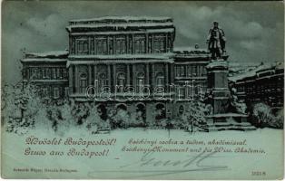 1900 Budapest V. Magyar Tudományos Akadémia, Széchenyi szobor télen. Schmidt Edgar kiadása (EB)