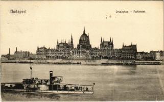 1908 Császári és Királyi Haditengerészet Dunaflottilla monitorja az Országháznál Budapesten / K.u.K. Kriegsmarine Donauflottille / WWI Austro-Hungarian Navy Danube Fleet River Guard ship near the Parliament in Budapest. S.L.B. No. 54.