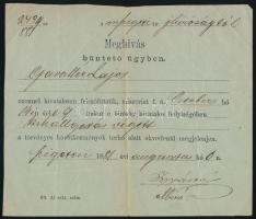 1881 Meghívás (idézés) büntető ügyben.