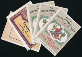 7 db háború előtti italcímke, boros címke, benne 3 db Széchenyi is
