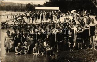 1926 Balatonkenese, fürdőzők. Pfeifer és Rasem photo (lyukak / pinholes)