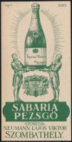 Sabaria pezsgő, gyártja: Neumann Lajos Viktor Szombathely számolócédula, Gönczi-Gebhardt Tibor grafikája