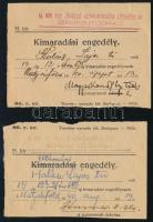 1940 Mátyásföld, M. kir. 1/2 önálló gépvontatású légvédelmi gépágyús félszakasz kimaradási és eltávozási engedély, 2 db