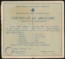 1954-1959 Román szakszervezeti tagsági igazolvány, rengeteg tagdíjbélyeggel + román bizonyítvány