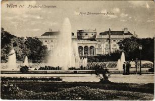 1917 Wien, Vienna, Bécs III. Hochstrahlbrunnen, Fürst Schwarzenberg Palais / fountain, palace