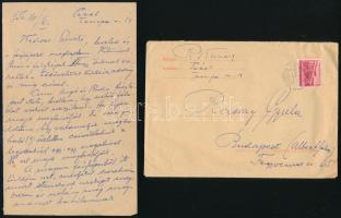 1956 Rassay Károly (1886-1958) ügyvéd, liberális politikus, az Esti Kurír lapszerkesztőjének saját kézzel írt levele Rassay Gyula számára, saját kezűleg címzett borítékban