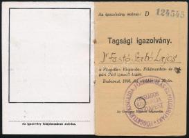 1948 Bp., Független Kisgazda-, Földmunkás és Polgári Párt tagsági igazolvány, tagdíjbélyegekkel
