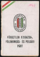 1948 Bp., Független Kisgazda-, Földmunkás és Polgári Párt tagsági igazolvány, tagdíjbélyegekkel