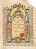 1891 Independent Order of Good Templars szabadkőműves dokumentum, litho, sérült, szakadásokkal