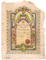 1891 Independent Order of Good Templars szabadkőműves dokumentum, litho, sérült, szakadásokkal