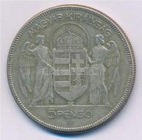 1930. 5P Ag "Horthy jobbra" T:3 patina 
Adamo P8