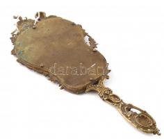 ~1890 Bécsi kézi tükör, bronz, belül törött, kopott, 33x11 cm