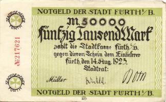 Német Birodalom/Weimari Köztársaság/Fürth 1923.8.14. 50.000M (2x) egyik piros, a másik fekete sorszámmal T:III