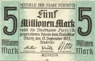 Német Birodalom/Weimari Köztársaság/Fürth 1923.9.15. 5000.000M T:II-