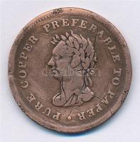 Kanada 1838. 1p Cu papírpénz-helyettesítő zseton T:3 Canada 1838. 1 Penny Cu paper money substitute token C:F