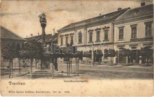 Tapolca, Szentháromság tér és szobor, Városháza, Schaffer Sándor, Koblenczer üzlete. Mérei Ignác kiadása 206. sz. (fl)