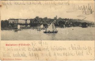 1902 Balatonföldvár, Balaton-part, vitorlás, nyaraló, villa. Klösz György kiadása (Rb)