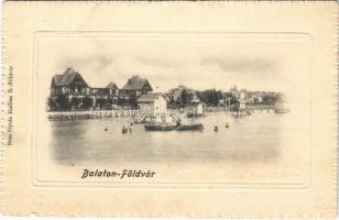 1905 Balatonföldvár, Balaton-part, csónakázók, fürdőzők. Bem Gyula kiadása. Emb. keret (lyukak / holes)