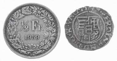 Vegyes: 1543(?)K-B Duarius "I. Ferdinánd" Körmöcbánya (0,53g) + Svájc 1959. 1/2Fr Ag T:2-,...