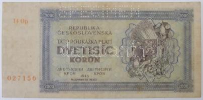 Csehszlovákia 1945. 2000K SPECIMEN perforációval T:III Czechoslovakia 1945. 2000 Korun with SPECIMEN perforation C:F Krause 50A.s