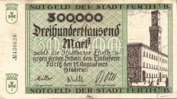 Német Birodalom/Weimari Köztársaság/Fürth 1923.8.15. 300.000M fekete sorszámmal T:III